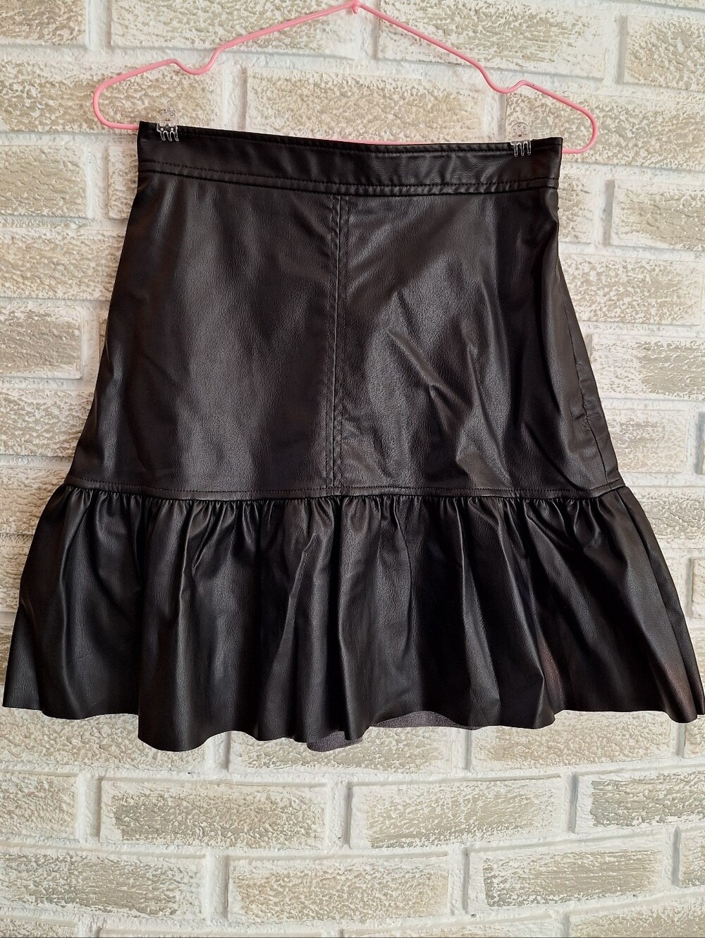 Black Mini Skirt PU Leather - Ruffle Hem Women Small Goth Grunge Alt Punk Summer